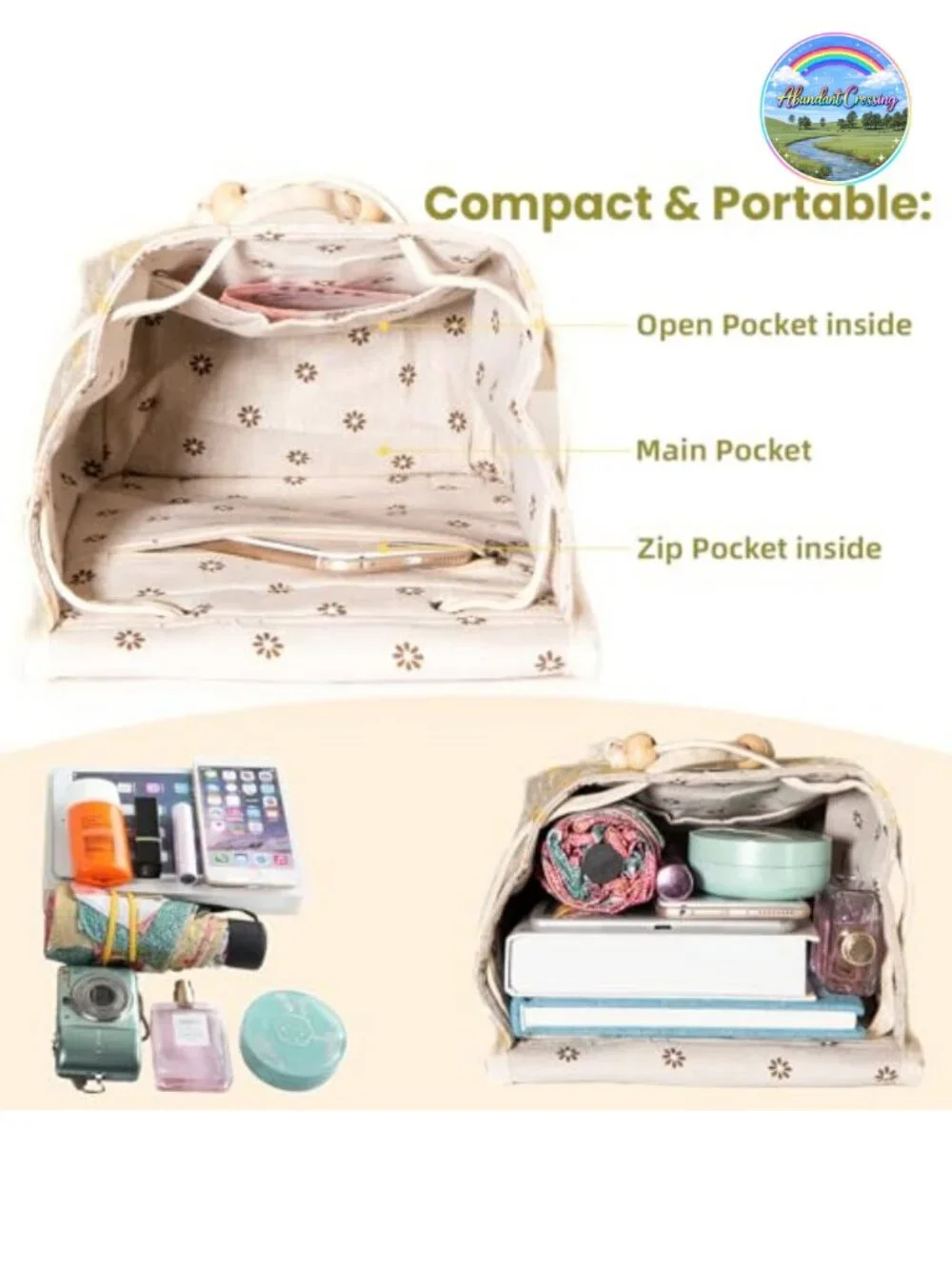 Embroidered Canvas Mini Backpack Purse with Floral Design for Women Travel